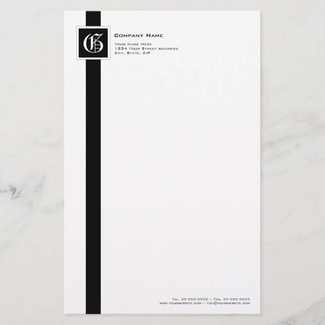 Papeterie Monogramme professionnel en bande noire et blanche (Devant)