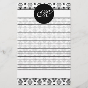Papeterie Monogramme rayé par damassé blanche et noire
