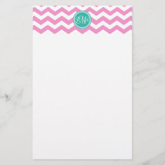 Papeterie Monogramme rose et Turquoise Chevron personnalisé