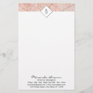 Papeterie Monogramme Rose Gold Marble Coordonnées Papier de