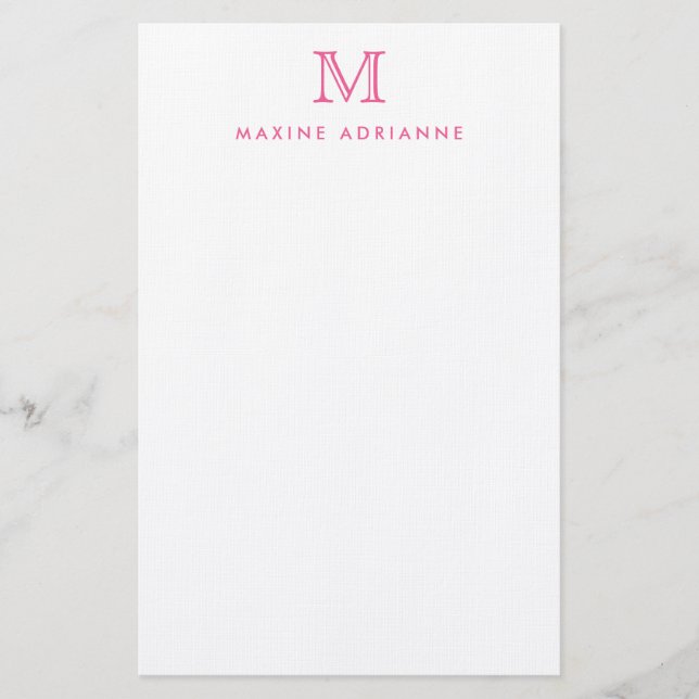 Papeterie Monogramme rose vif simple et moderne (Devant)