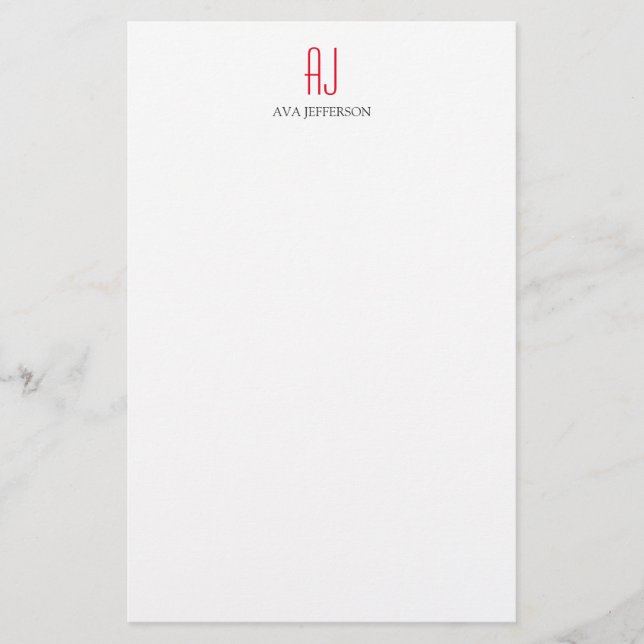Papeterie Monogramme rouge blanc simple vertical moderne (Devant)