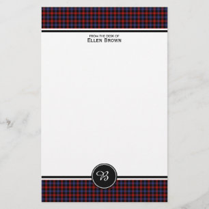 Papeterie Monogramme rouge et bleu de tartan Brown de