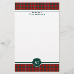 Papeterie Monogramme rouge et vert de tartan de clan de