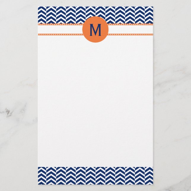 Papeterie Monogramme Royal Blue avec Motif Orange Chevron (Devant)