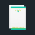Papeterie Monogramme turquoise et vert citron<br><div class="desc">Cette papeterie de monogramme mignonne présente un cadre de turquoise et de vert citron vif avec un monogramme turquoise et vert assorti que vous pouvez personnaliser avec votre choix de nom et d'initiale.</div>