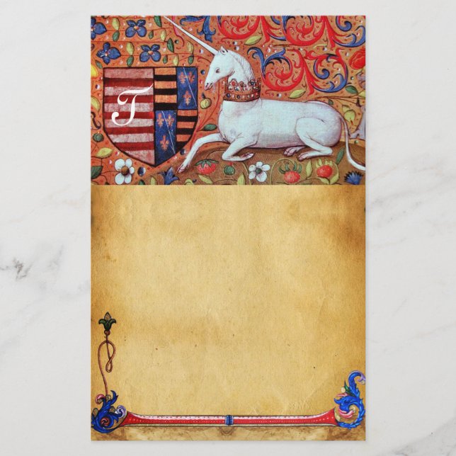 PAPETERIE MONOGRAMME UNICORN PARCHEMENT FLORAL BROWN (Devant)
