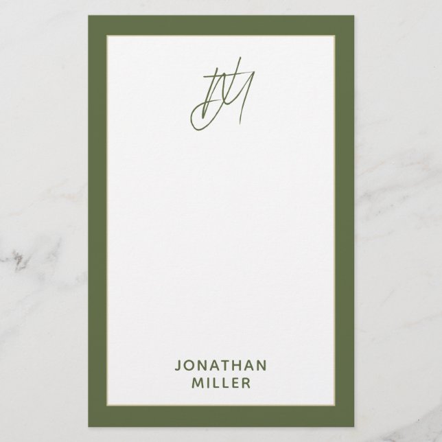 Papeterie Monogramme vert olive moderne (Devant)