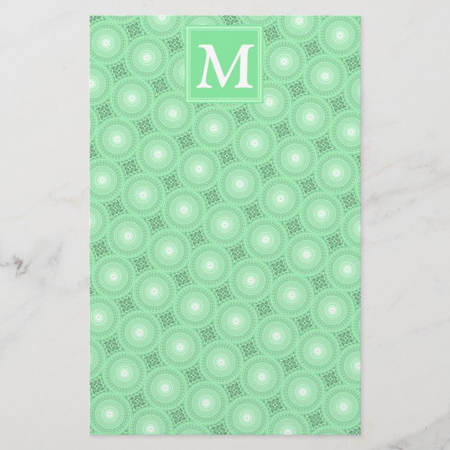 Papeterie Monogramme vert ressort cercles motif (Devant)