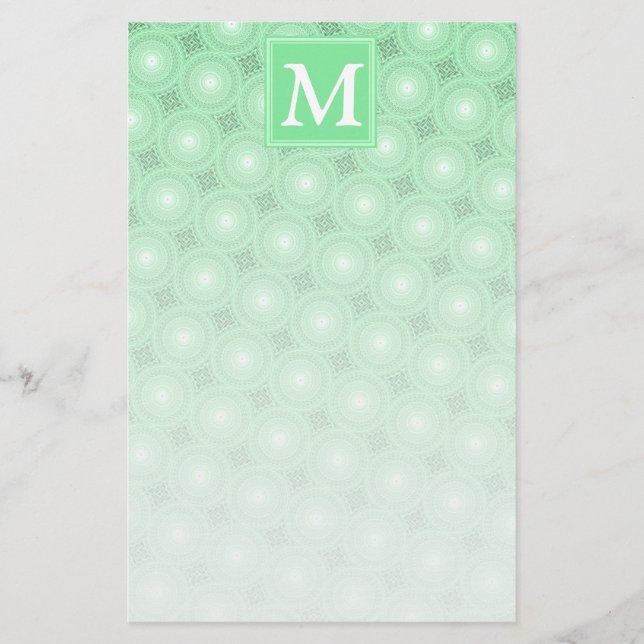Papeterie Monogramme vert ressort cercles motif (Devant)