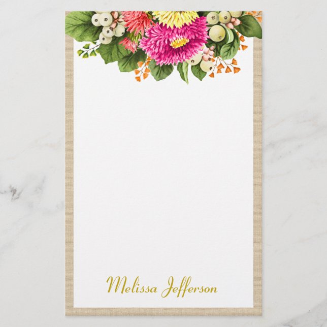 Papeterie Monogramme Vintage Asters Bouquet Pink Statione (Devant)