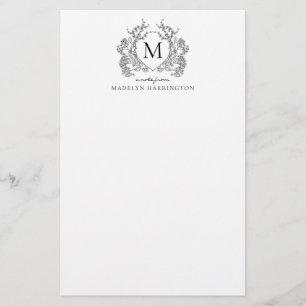 Papeterie Monogramme Vintage de crête noir blanc classique