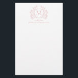 Papeterie Monogramme Vintage de crête rose pâle classique<br><div class="desc">Papier à lettres Vintage en poitrine rose pâle classique</div>