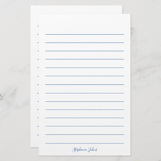 Papeterie Monogrammes Nom personnalisé Lignes bleues Blanc É (Devant / Derrière)