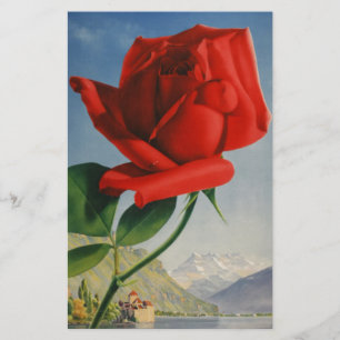 Papeterie Montreux Vintage Red Rose Suisse Genève Lac