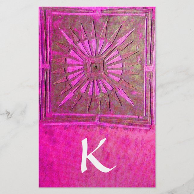 Papeterie MORNING STAR MONOGRAMME ,rose fuchsia blanc (Devant)