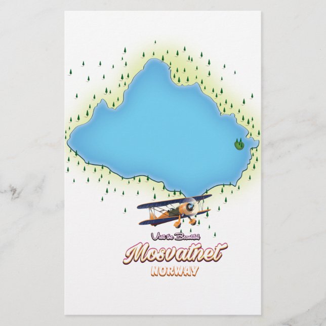 Papeterie Mosvatnet Norvège plan du lac imprimer. (Devant)