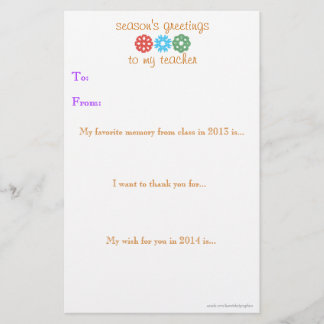 Papeterie Mot de cadeau de Noël pour l'enseignant 2013-2014