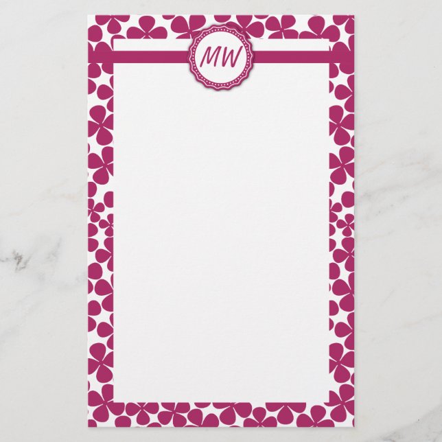 Papeterie Motif à fleurs rétro Acai rose et blanc (Devant)