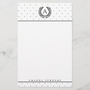 Papeterie Motif à pois monogramme laurier noir et blanc