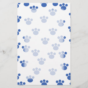 Papeterie Motif animal d'empreinte de patte. Bleu et blanc