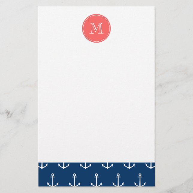 Papeterie Motif blanc d'Ancres de bleu marine, monogramme de (Devant)