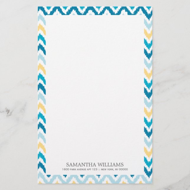 Papeterie Motif bleu Jaune Zigzag Ikat (Devant)