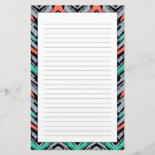Papeterie Motif Chevron Gris, Turquoise Et Corail Tirée À 