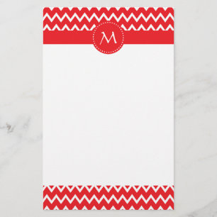 Papeterie Motif Chevron rouge et blanc monogramme