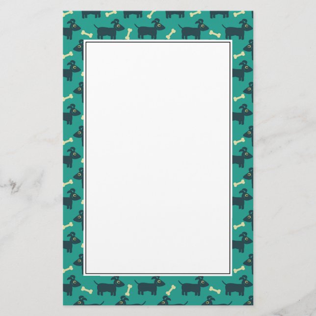 Papeterie Motif chien mignon avec os sur Arrière - plan vert (Devant)