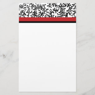 Papeterie Motif de Damas florales rouges et noires