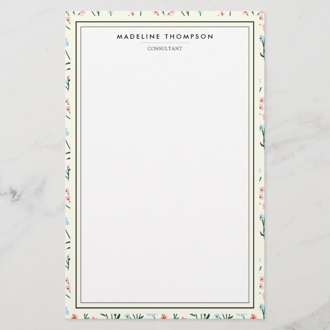 Papeterie Motif de fleurs roses pastel bleu chic féminin (Devant)