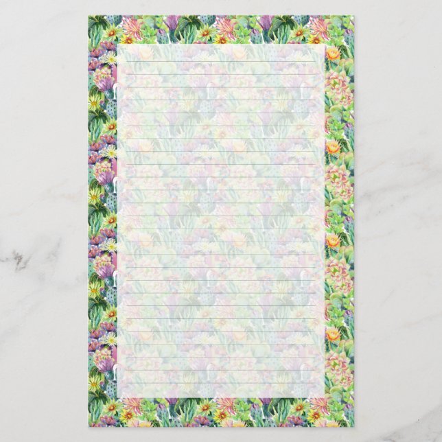 Papeterie Motif de floraison exotique de cactus d'aquarelle (Devant)