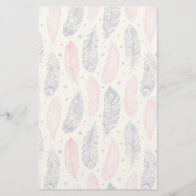 Papeterie Motif De Plumes Ethniques Rose Et Violet (Devant)