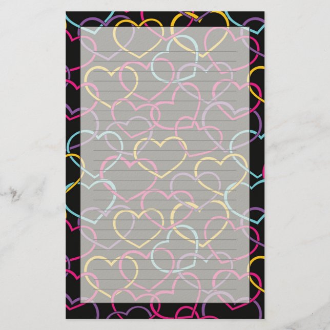 Papeterie Motif de Valentine avec des coeurs de couleur (Devant)