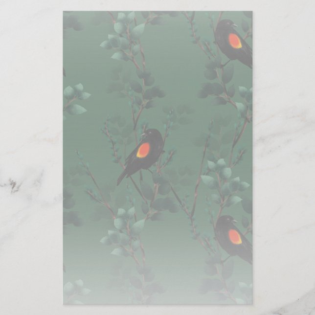 Papeterie Motif d'oiseau-noir à ailes rouges (Devant)