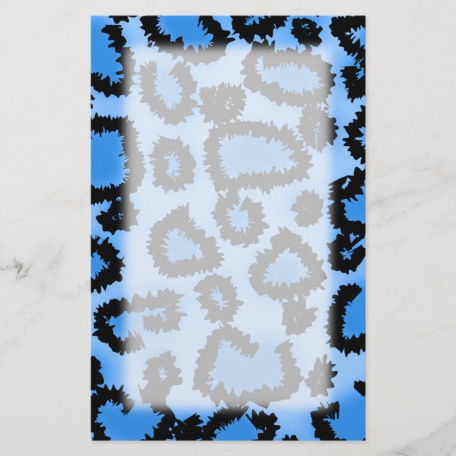 Papeterie Motif Empreinte de léopard noir et bleu. (Devant)