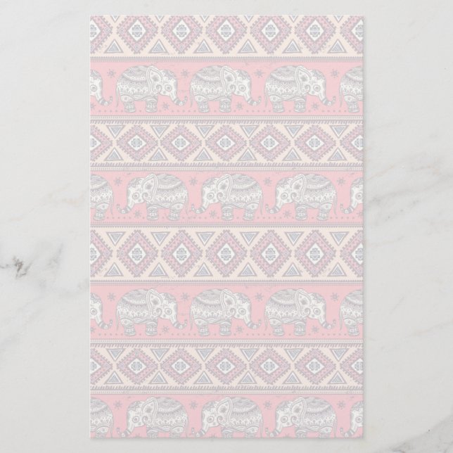 Papeterie Motif ethnique rose d'éléphant (Devant)