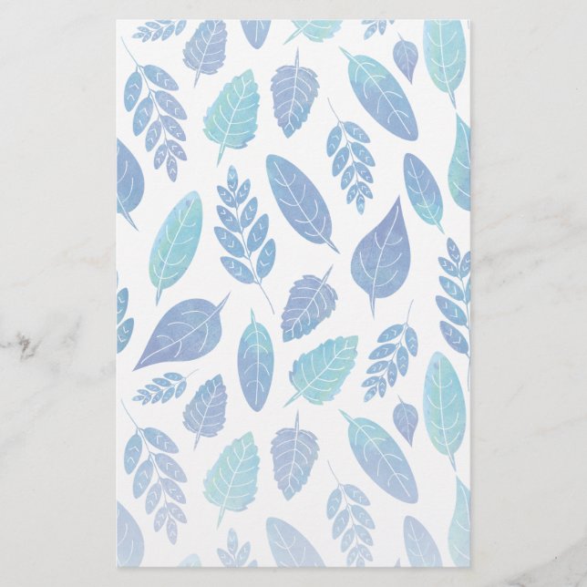 Papeterie Motif Feuille bleu aquarelle (Devant)