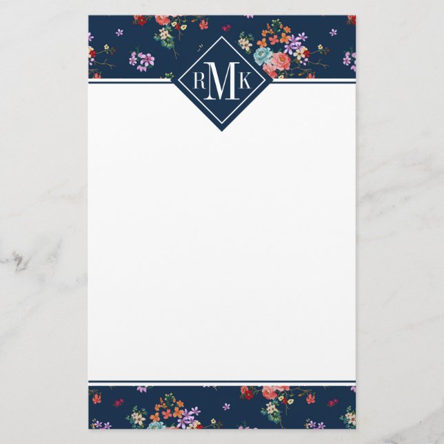 Papeterie Motif floral de bouquet rose du monogramme | (Devant)