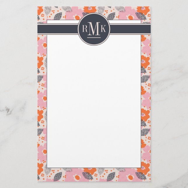 Papeterie Motif floral mignon du monogramme | rétro (Devant)