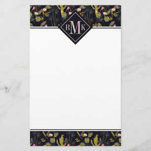 Papeterie Motif foncé de cactus de nuit d'été du monogram