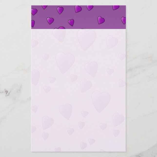 Papeterie Motif pourpre des Coeurs d'Amour. (Devant)