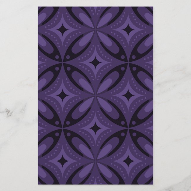 Papeterie Motif Rétro de Couleur Violet Foncé (Devant)
