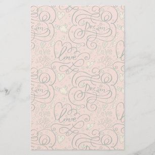 Papeterie Motif romantique avec des coeurs et des oiseaux
