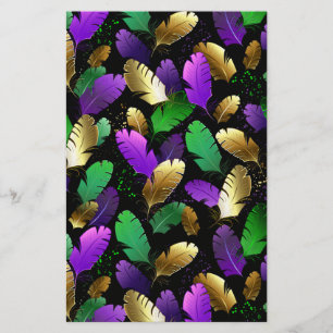 Papeterie Motif sans couture avec des plumes de Mardi Gras