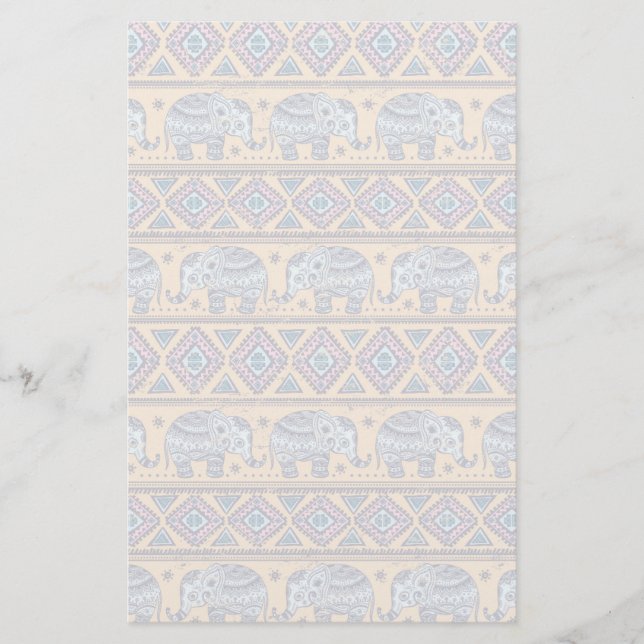 Papeterie Motif tribal d'éléphant ethnique bleu (Devant)