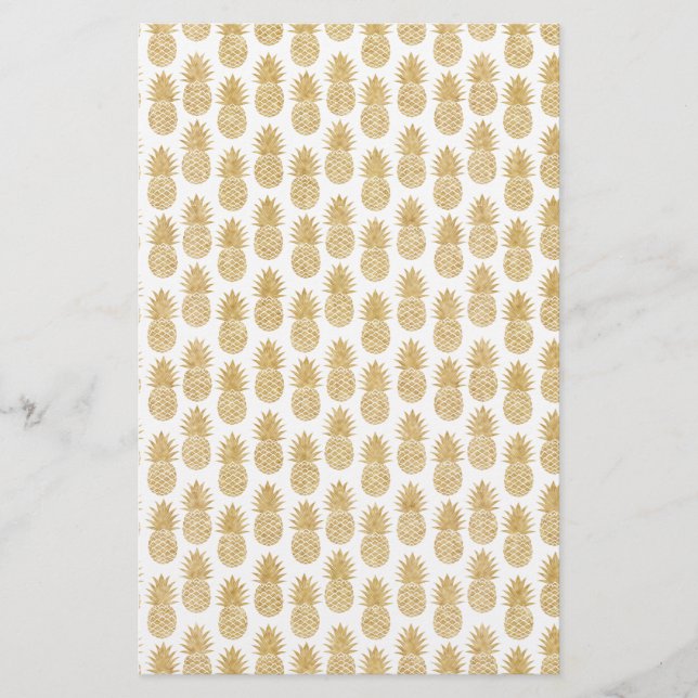 Papeterie Motif tropical élégant d'ananas d'or blanc (Devant)