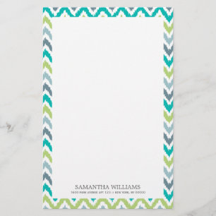 Papeterie Motif vert turquoise gris d'Ikat de zigzag