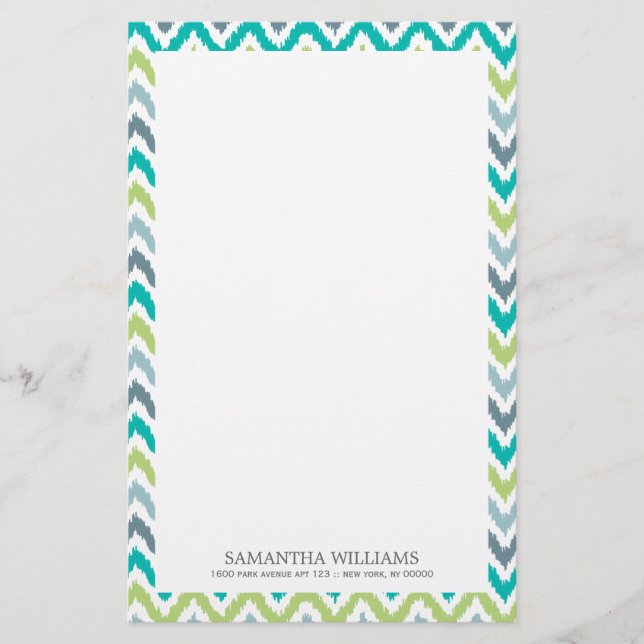 Papeterie Motif vert turquoise gris d'Ikat de zigzag (Devant)